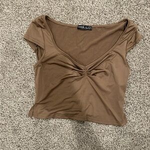 SHEIN Brown Twist Detail Crop Top